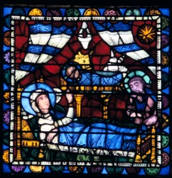Die Geburt Christi, Buntglas, Kathedrale von Chartres, Frankreich, 1194-1260
