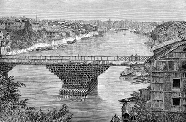 Die Srinagar-Brücke über den Fluss Jhelum, Pakistan, 1895