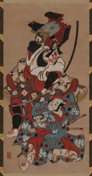 Szene des Rüstungsziehens aus einem Soga-Stück, Edo-Zeit, 1615-1868