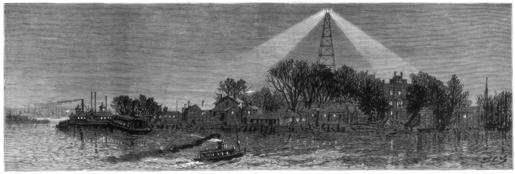 Das elektrische Licht am Hell Gate, New York, 1885