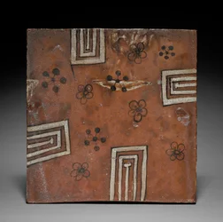 Fliese: Rotes Oribe-Geschirr, Plattform für Tee im Sommer, ca. 1600