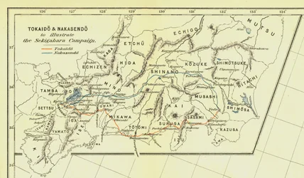 Tokaido & Nakasendo zur Veranschaulichung der Sekigahara-Kampagne, 1903