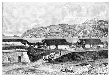 Türkische Batterien und der Eingang zum Bosporus am Schwarzen Meer, Türkei