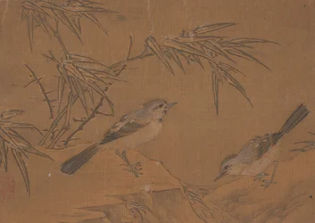 Zwei Vögel und Bambuspflanze