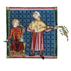 Zwei Minnesänger. Illustration aus dem Codex der Cantigas de Santa Maria, um 1280