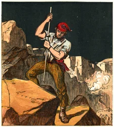 Verwendung von Schießpulver in einem Steinbruch, 1867