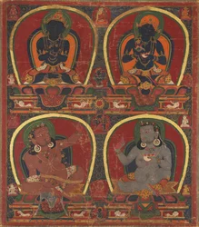 Vajradhara, Nairatmya und Mahasiddhas Virupa und Kanha, ca. 1450