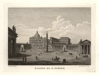 Ansicht des Petersplatzes, Piazza di S. Pietro, mit dem Petersdom und dem antiken ägyptischen Obelisken