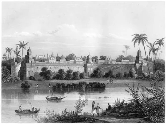 Blick auf den Palast von Agra vom Fluss aus, um 1860