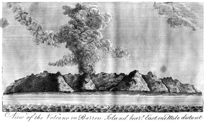 Ansicht des Vulkans auf Barren Island, Andamanen, 1799