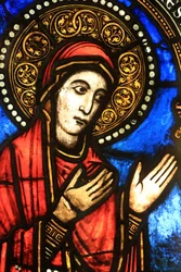 Jungfrau Maria. Die Heimsuchung. Drittes Viertel des zwölften Jahrhunderts. Oeuvre Notre Dame Museum in Straßburg, Straßburg, Frankreich