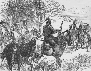 Freiwillige treffen einen loyalen Kaffer und seine Familie, um 1880