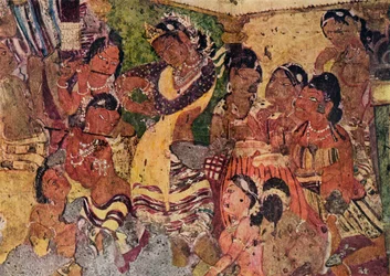 Wandmalerei aus den Höhlen von Ajanta, ca. 480