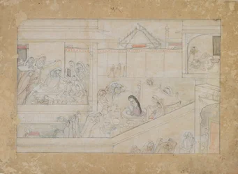 Hochzeitsvorbereitungen: Folio aus einer Nala-Damayanti-Serie, 1775-1800
