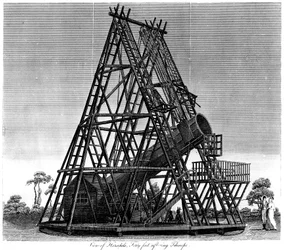 William Herschels Spiegelteleskop mit einer Brennweite von 40 Fuß, Slough, England, 1809