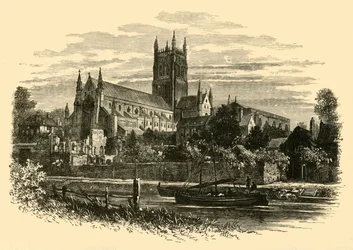Worcester-Kathedrale, vom Fluss aus, 1898