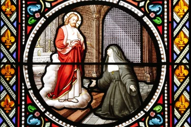 Heilige Marguerite-Marie (Marguerite Marie) Alacoque (1647-1690) Mystikerin des Ordens der Heimsuchung, Buntglas, Paray-le-Monial, Saône-et-Loire