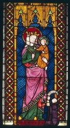 Buntglasfenster, das Madonna und Kind darstellt, aus Köln, um 1380