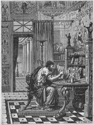 Ein Römer in seiner Bibliothek, um 1880 (Gravur)