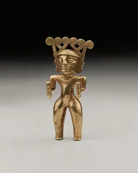 Seltene internationale Goldfigur eines Schamanen, wahrscheinlich aus Panama oder Costa Rica, ca. 500-1000