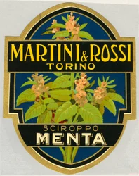Werbeetikett für Minzsirup Martini e Rossi
