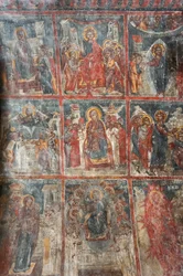 Antike Fresken; Wandmalereien, die das Leben Jesu darstellen; Panagia und Sotiras Kirche; Griechisch-Orthodoxe Kirche; Roustika; Kreta; Griechenland; Europa