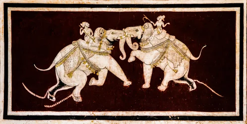 Chittra Shala Innenhof mit virtuosen feinen Gemälden, Taragarh-Fort, Bundi, Rajasthan, Indien, Asien (Foto)