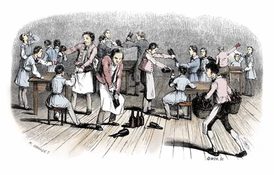 Anfänge des Comics: Gravur aus „Nouveaux voyages en zig-zag“ von Rodolphe Topffer (1799-1846)
