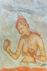 Fresko; barbusige Frau mit Blumen; Apsara; UNESCO-Weltkulturerbe; Sigiriya; Sri Lanka; Asien