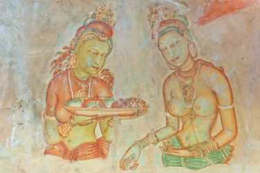 Fresko; barbusige Frau mit Blumen; Apsaras; UNESCO-Weltkulturerbe; Sigiriya; Sri Lanka