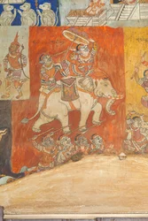Fresken, die die Wände von Wat Bo schmücken und Szenen aus dem Reamker darstellen, Siem Reap, Kambodscha