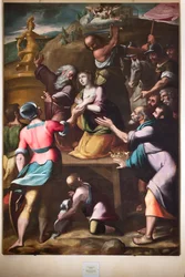 Genua, Duomo (St. Laurentius-Kathedrale), innen, Baptisterium (ehemals Kirche St. Johannes der Alte): "Martyrium der Heiligen Katharina", von Cesare und Alessandro Semino