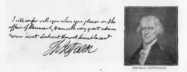 Handschrift und Unterschrift von Thomas Jefferson aus einem Brief an John Paul Jones, geschrieben in Paris, 11. Juli