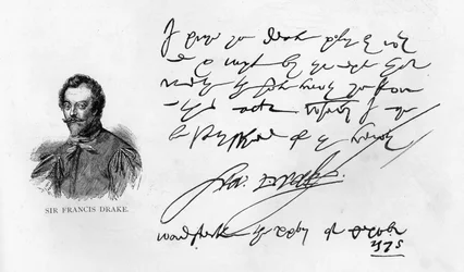 Handschrift und Unterschrift von Sir Francis Drake