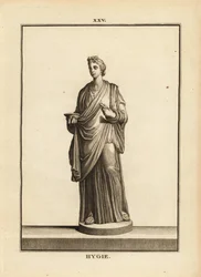 Hygieia, griechische und römische Göttin der Gesundheit und Reinlichkeit, Tochter des Gottes der Heilkunst Asklepios