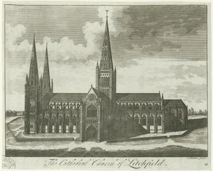 Lichfield Cathedral - Südansicht: Gravur, undatiert [?18. Jahrhundert]