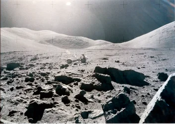 Bemannter Raumflug, USA, Apollo 15 Panoramablick auf die Mondoberfläche, Apollo 15