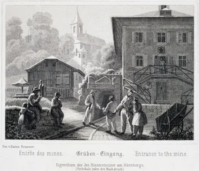 Salzmine: der Eingang zur Mine, in Durrnberg, Österreich, um 1850