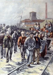 Streikende Bergleute in Courrieres, um 1906 (Illustration)