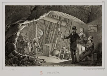 Bergbau, Metallerze Tankstelle in einer Mine, ca. 1851