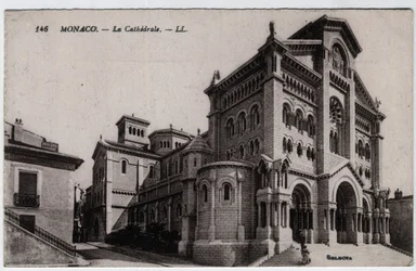 Monaco: Außenansicht der Kathedrale Notre Dame Immaculee - Postkarte Ende 19. Anfang 20. Jahrhundert