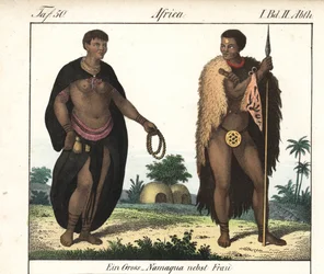 Nama-Paar (Südafrika). Lithographie aus dem Buch: „Galerie complète en tableaux fidèles des peuples d