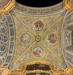 Nördliches Querschiff, erster westlicher Spann, Gewölbe einer Kreuzfahrt, Kathedrale Santa Maria Assunta, Duomo, Cremona, Lombardei, Italien