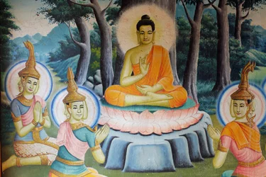 Gemälde, das Buddhas Leben zeigt, Wat Nokhor, Kompong Cham, Kambodscha