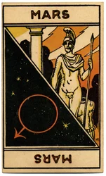 Paranormal. Astrologie. Mars (Planet). Astrologische Karte aus: Le Tarot Astrologique, von Georges Muchery, Frankreich