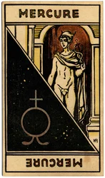 Paranormal. Astrologie. Merkur (Planet). Astrologische Karte aus: Le Tarot Astrologique, von Georges Muchery, Frankreich
