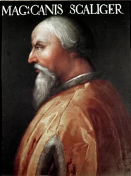 Porträt des Herrn von Verona Can Francesco della Scala genannt Cangrande I (1291-1329) Anonymes Gemälde. Galleria degli Uffizi (Offices), Raccolta Gioviana