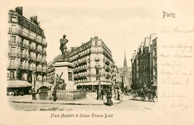 Postkarte Place Maubert Statue Etienne Dolet Paris Seine Ile de France Frankreich