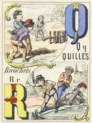 Q R: quilles, ricochets - Spiele Alphabet, ca. 1890
