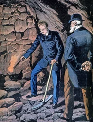 Rocambole in einer Mine, spätes 19. Jahrhundert (Illustration)